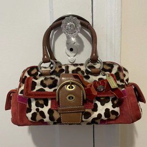RARE Coach Ocelot Leopard Calf Hair Vintage Satchel Bag Purse Suede 8A34